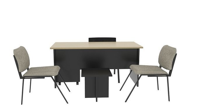 Modern Office Desk Set Executive Table with Visitor Chairs Low-poly 3D model