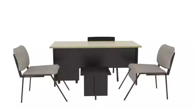 Modern Office Desk Set Executive Table with Visitor Chairs Low-poly 3D model