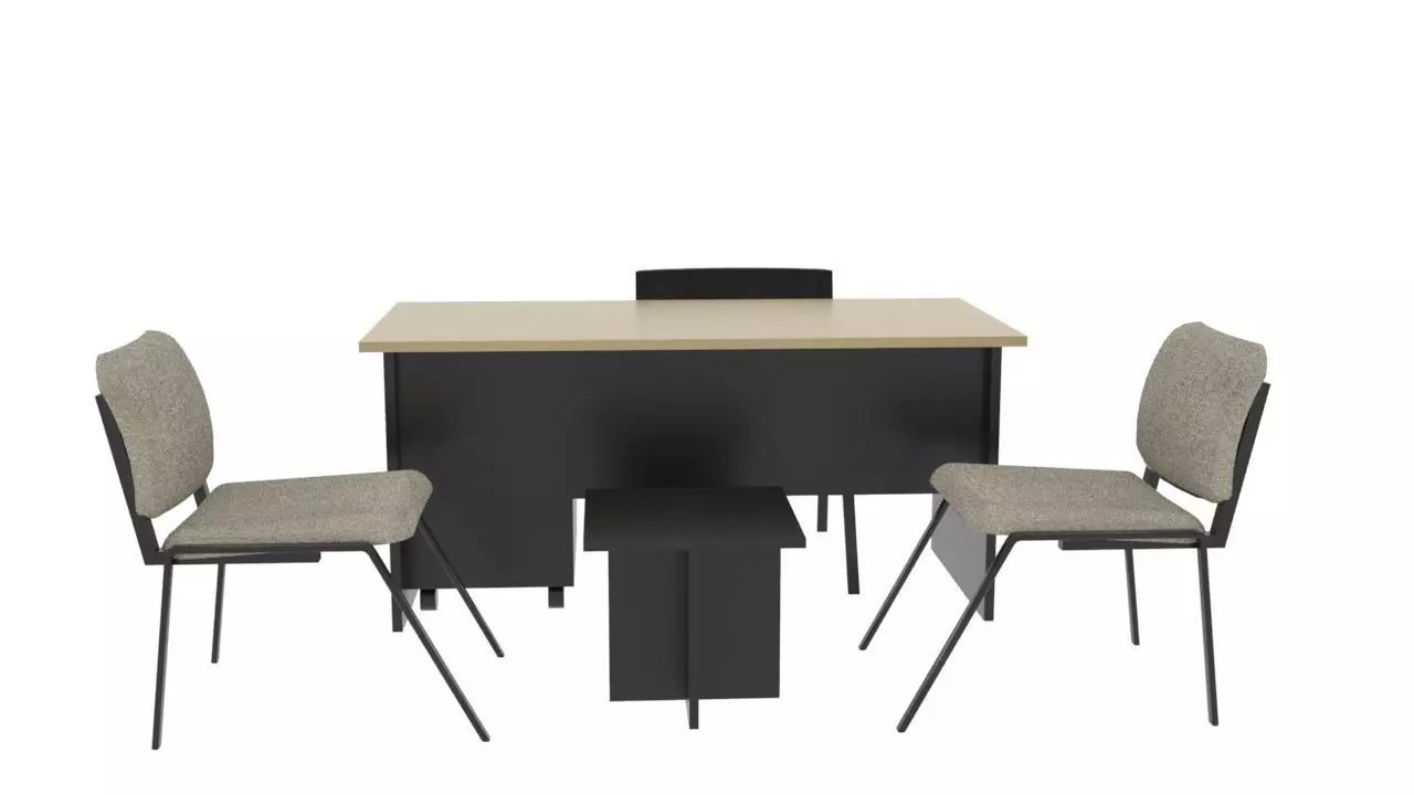 Modern Office Desk Set Executive Table with Visitor Chairs Low-poly 3D model_0