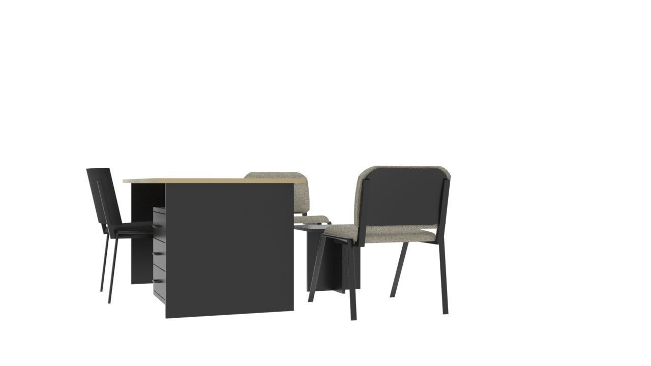 Modern Office Desk Set Executive Table with Visitor Chairs Low-poly 3D model_7