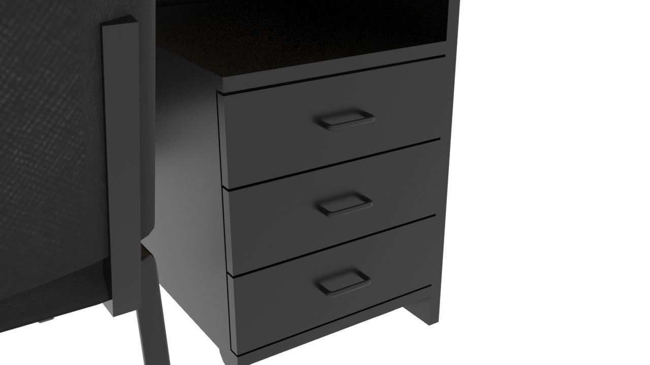 Modern Office Desk Set Executive Table with Visitor Chairs Low-poly 3D model_1