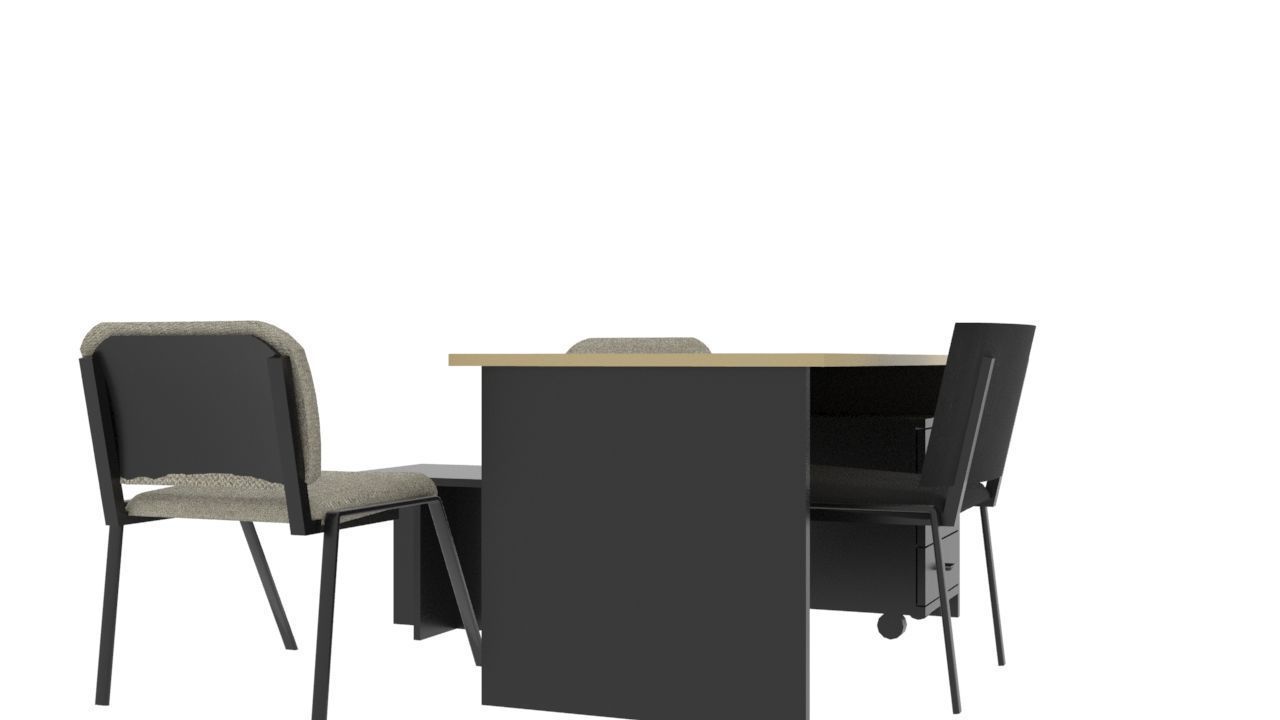Modern Office Desk Set Executive Table with Visitor Chairs Low-poly 3D model_8