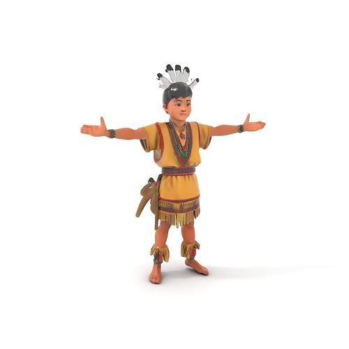 Young Indigenous Boy Rigged and Animated Character Model Low-poly 3D model