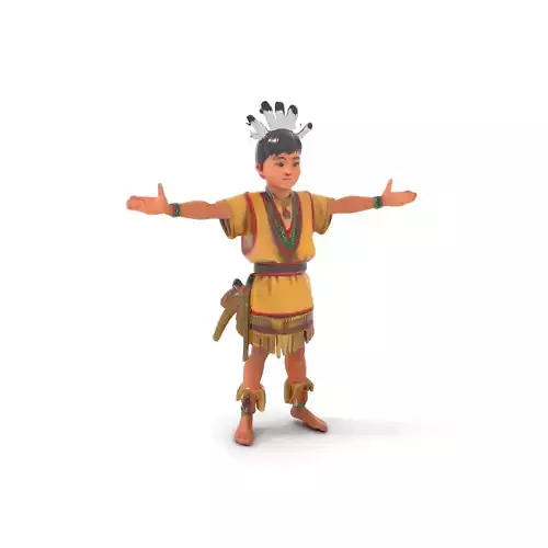 Young Indigenous Boy Rigged and Animated Character Model