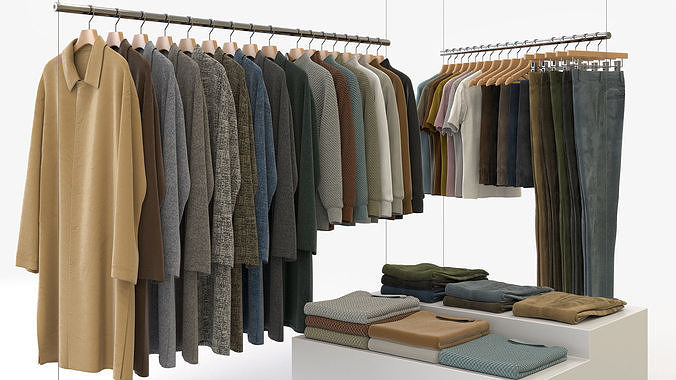 Smart Casual Mens Clothing 3D Model Set - Hanging and Folded 3D model