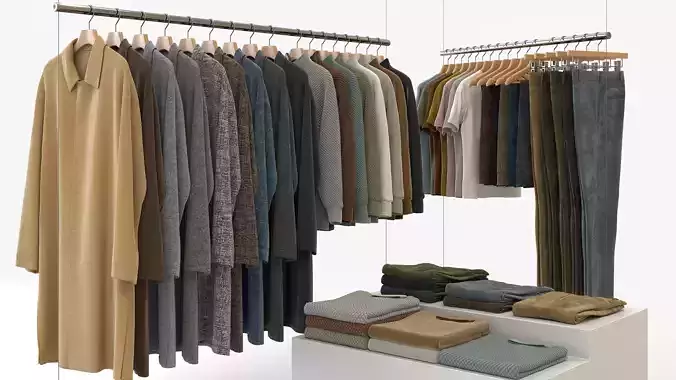 Smart Casual Mens Clothing 3D Model Set - Hanging and Folded