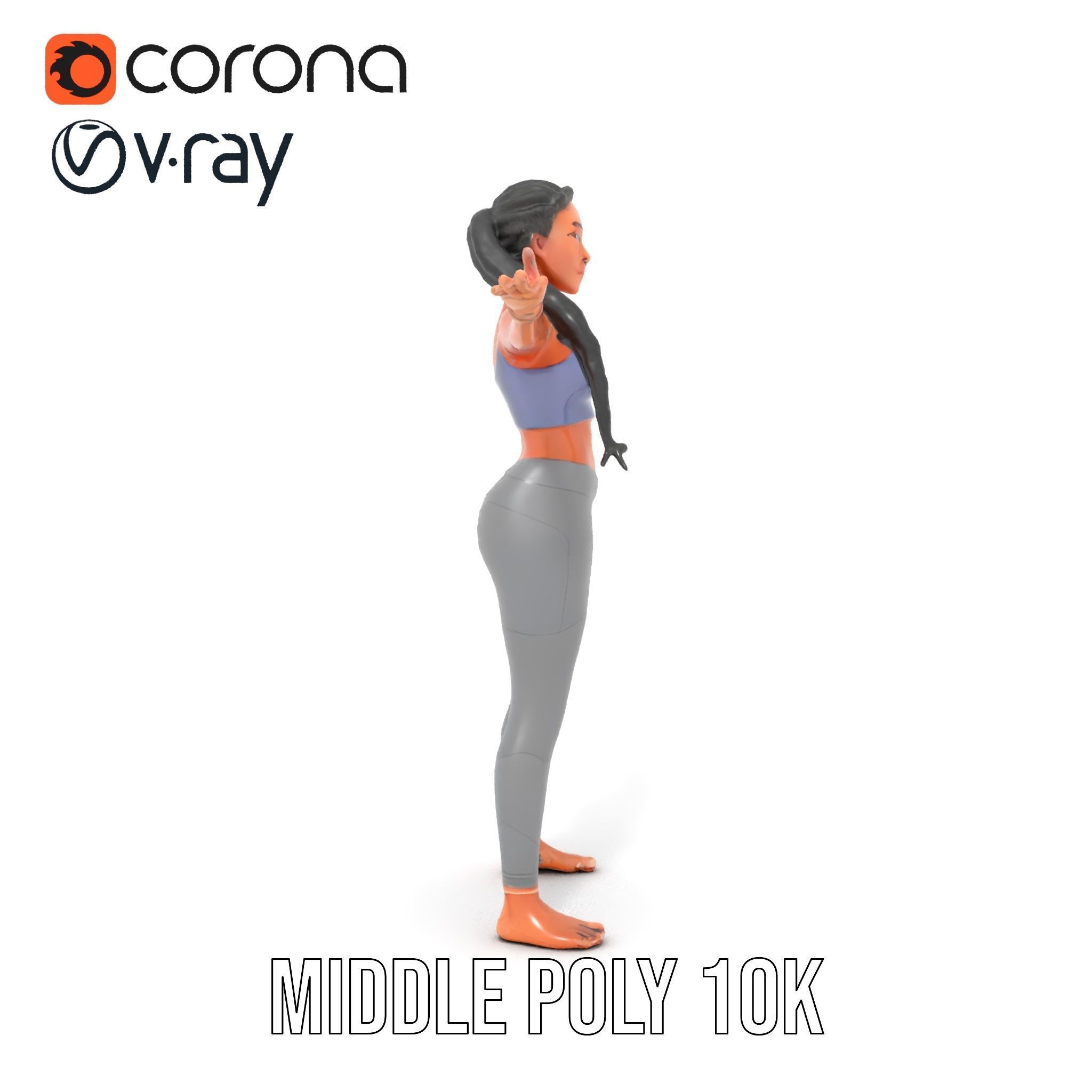 Rigged and Animated Athletic Female Character in Sportswear Low-poly 3D model_16
