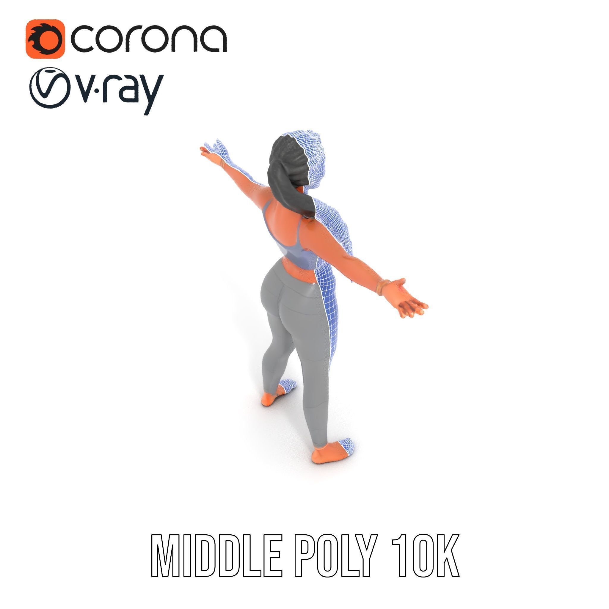 Rigged and Animated Athletic Female Character in Sportswear Low-poly 3D model_30