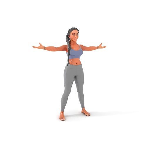 Rigged and Animated Athletic Female Character in Sportswear Low-poly 3D model