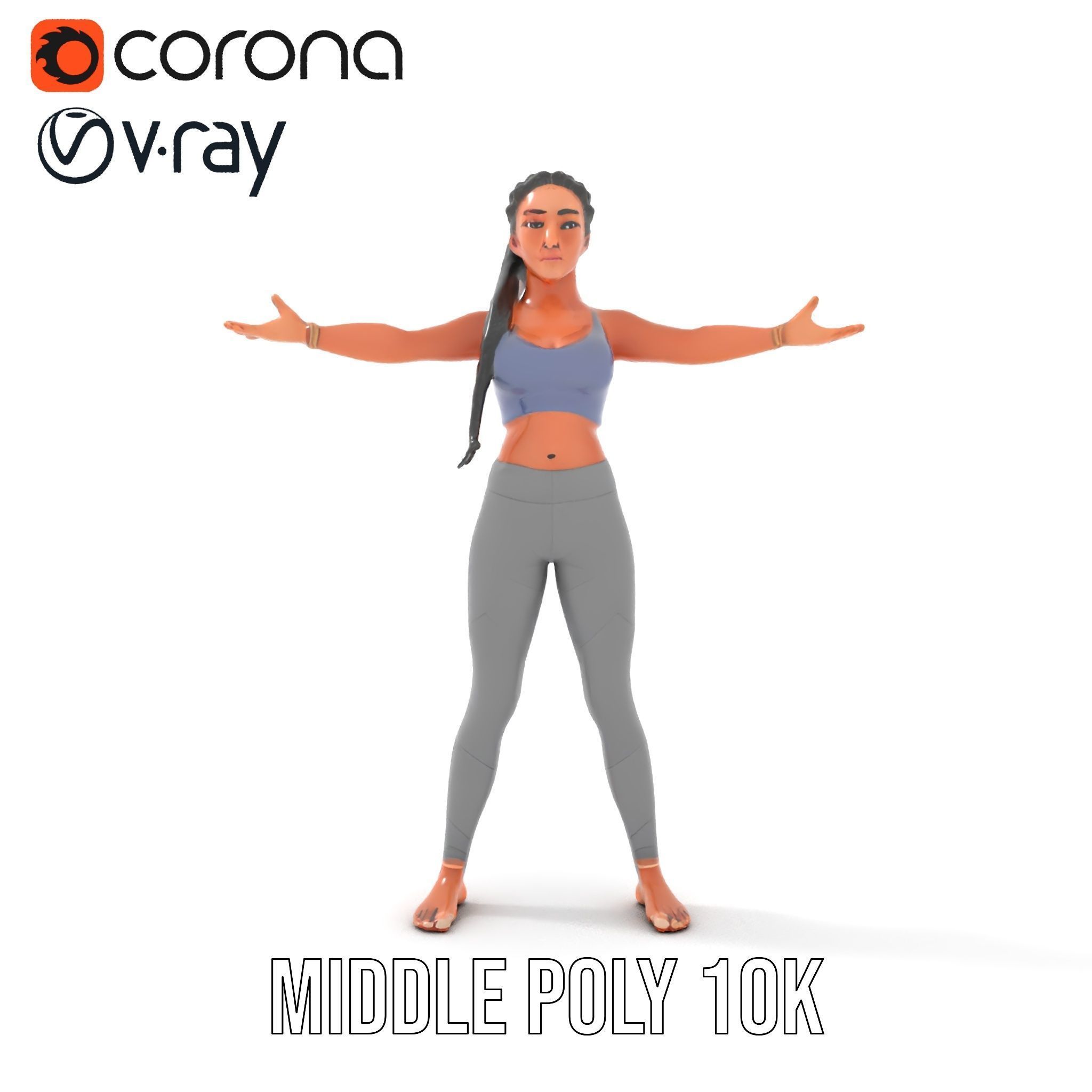 Rigged and Animated Athletic Female Character in Sportswear Low-poly 3D model_18