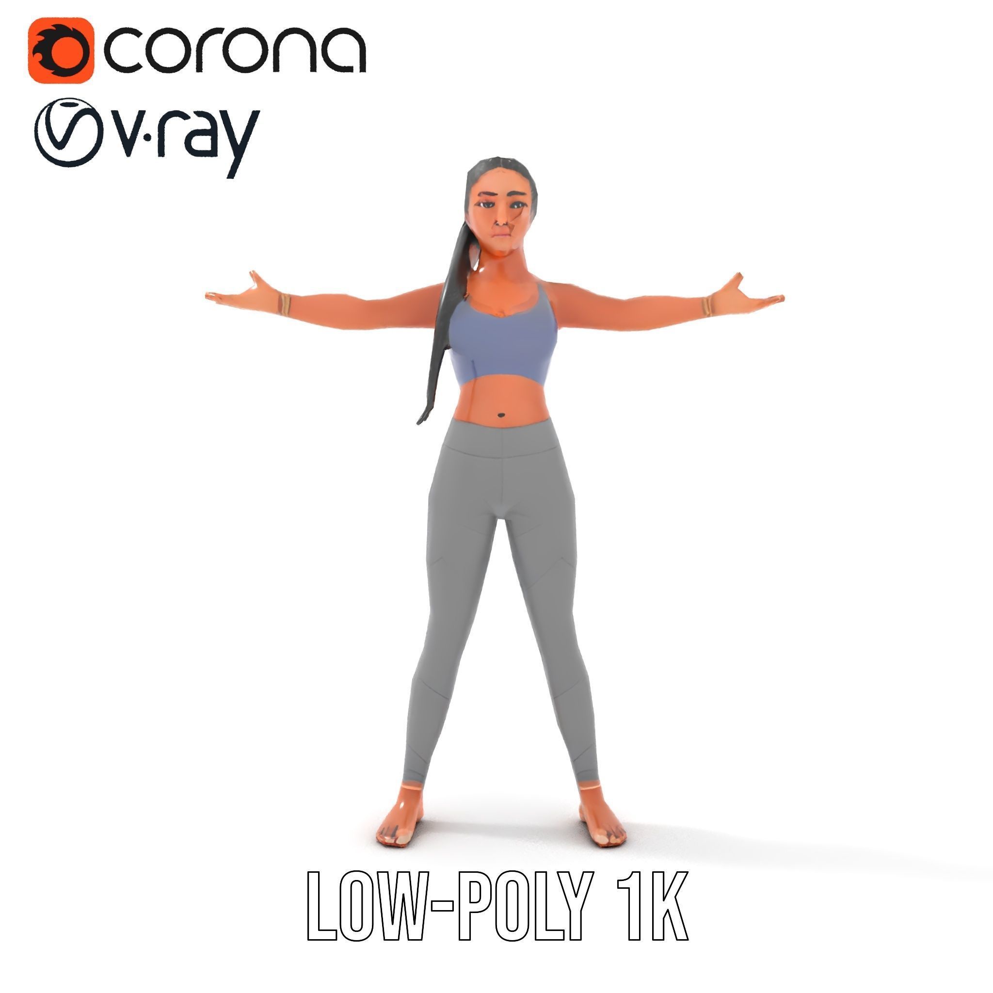 Rigged and Animated Athletic Female Character in Sportswear Low-poly 3D model_17