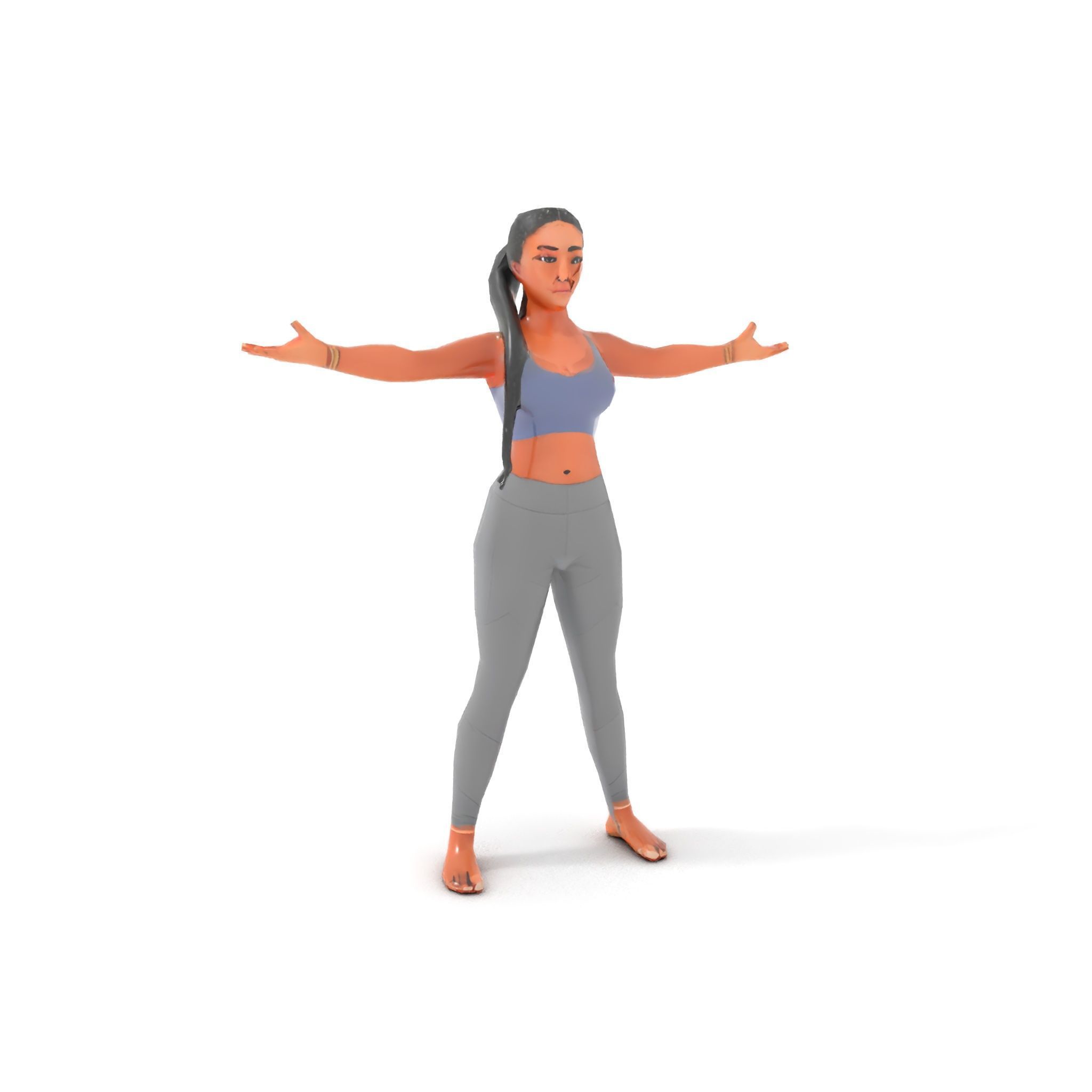 Rigged and Animated Athletic Female Character in Sportswear Low-poly 3D model_7
