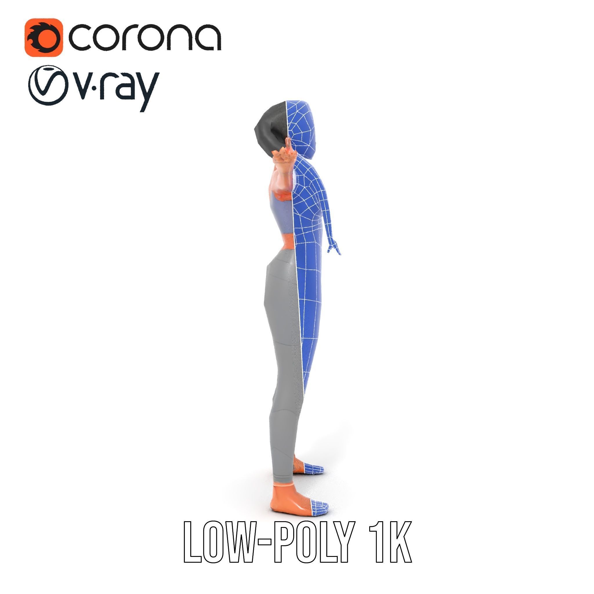 Rigged and Animated Athletic Female Character in Sportswear Low-poly 3D model_25