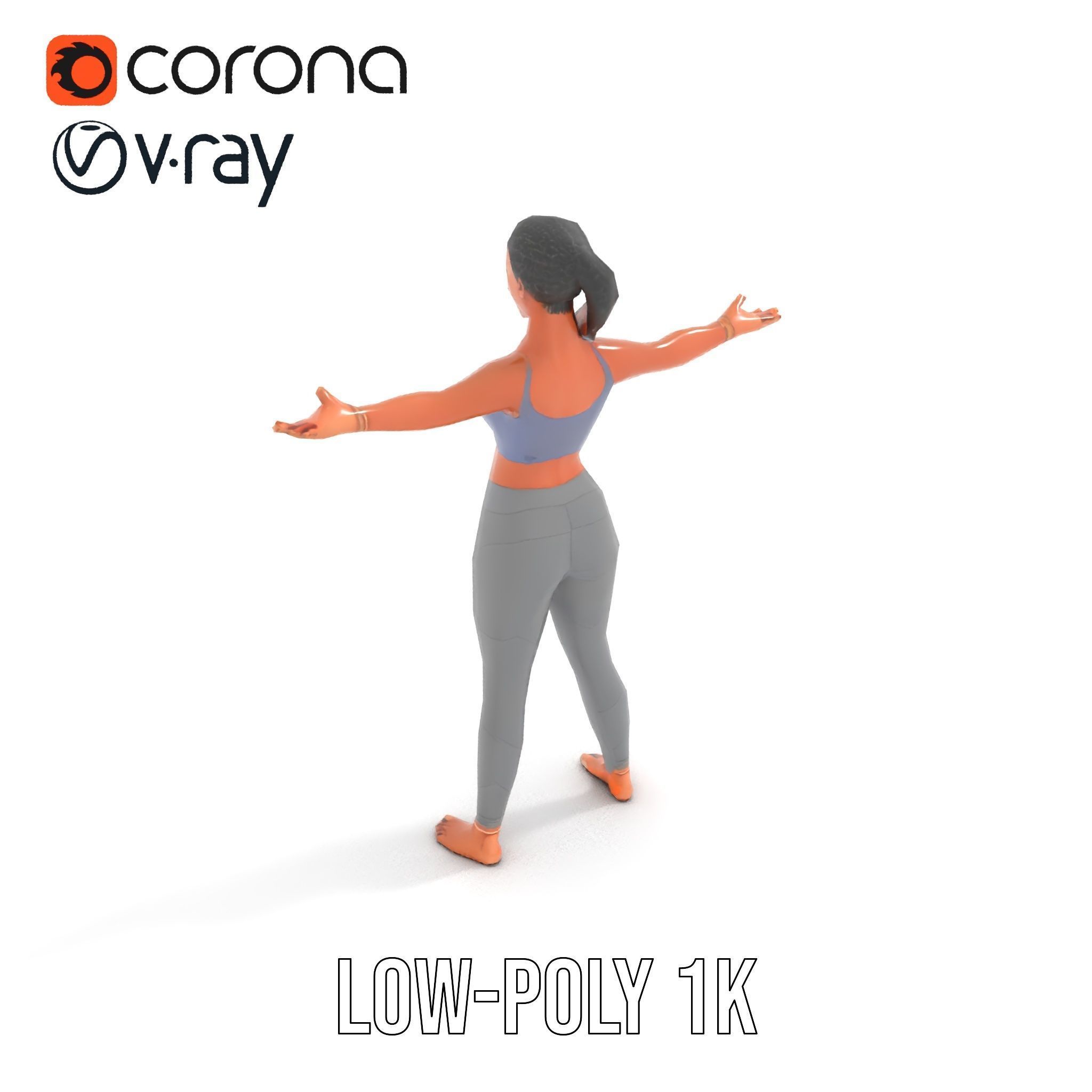 Rigged and Animated Athletic Female Character in Sportswear Low-poly 3D model_11
