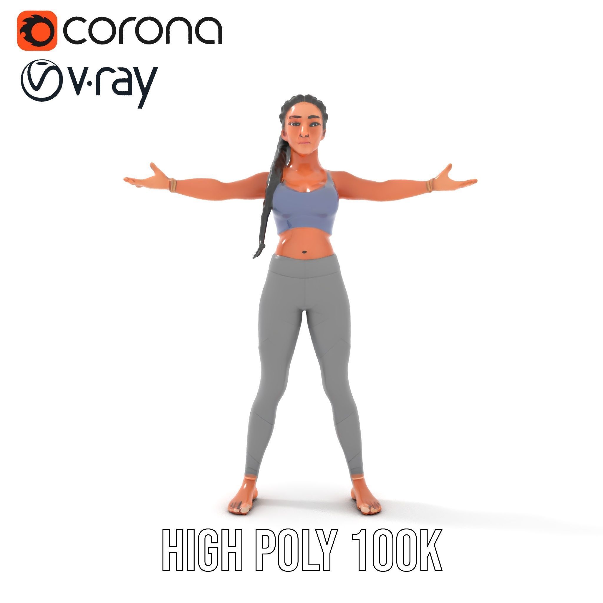 Rigged and Animated Athletic Female Character in Sportswear Low-poly 3D model_29
