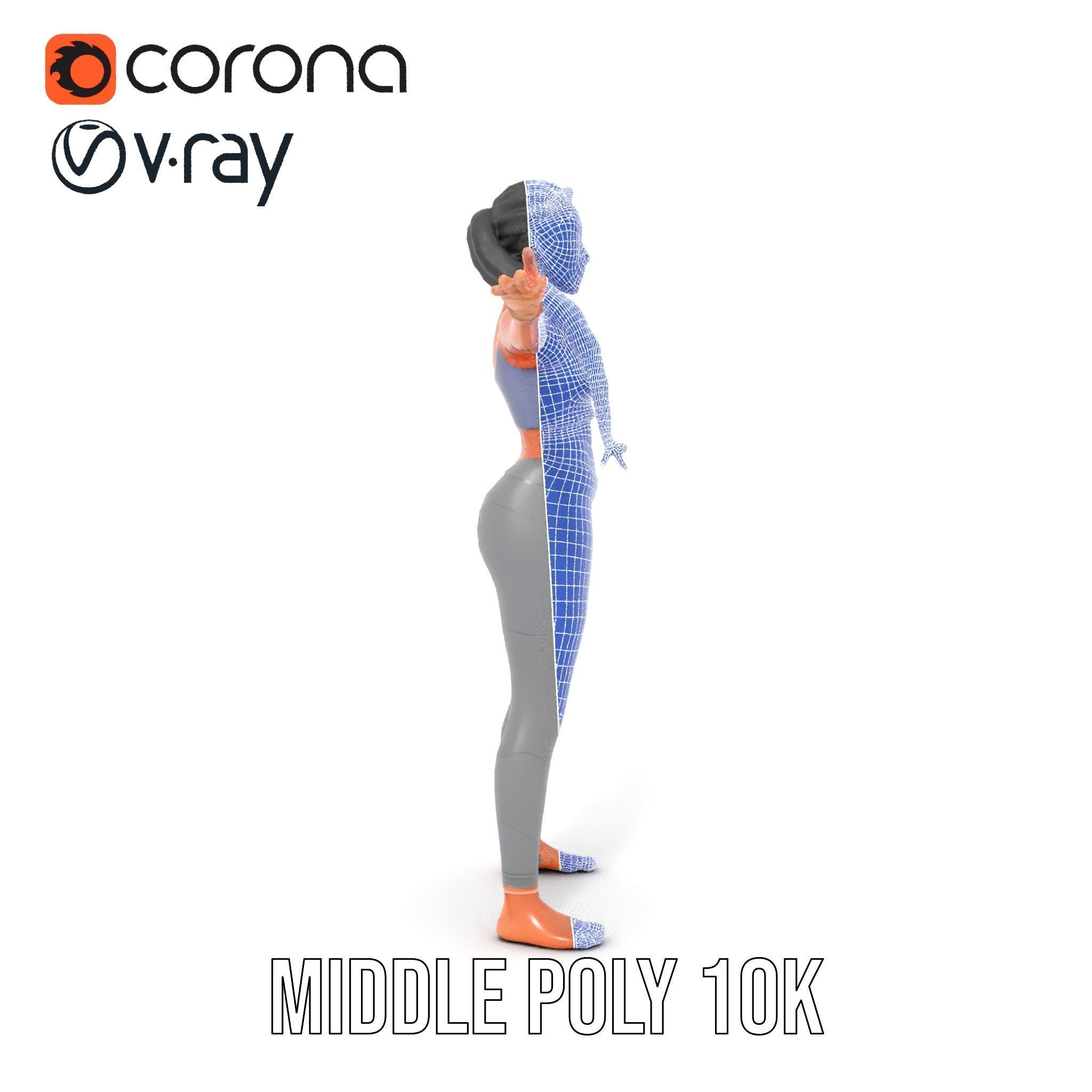 Rigged and Animated Athletic Female Character in Sportswear Low-poly 3D model_34