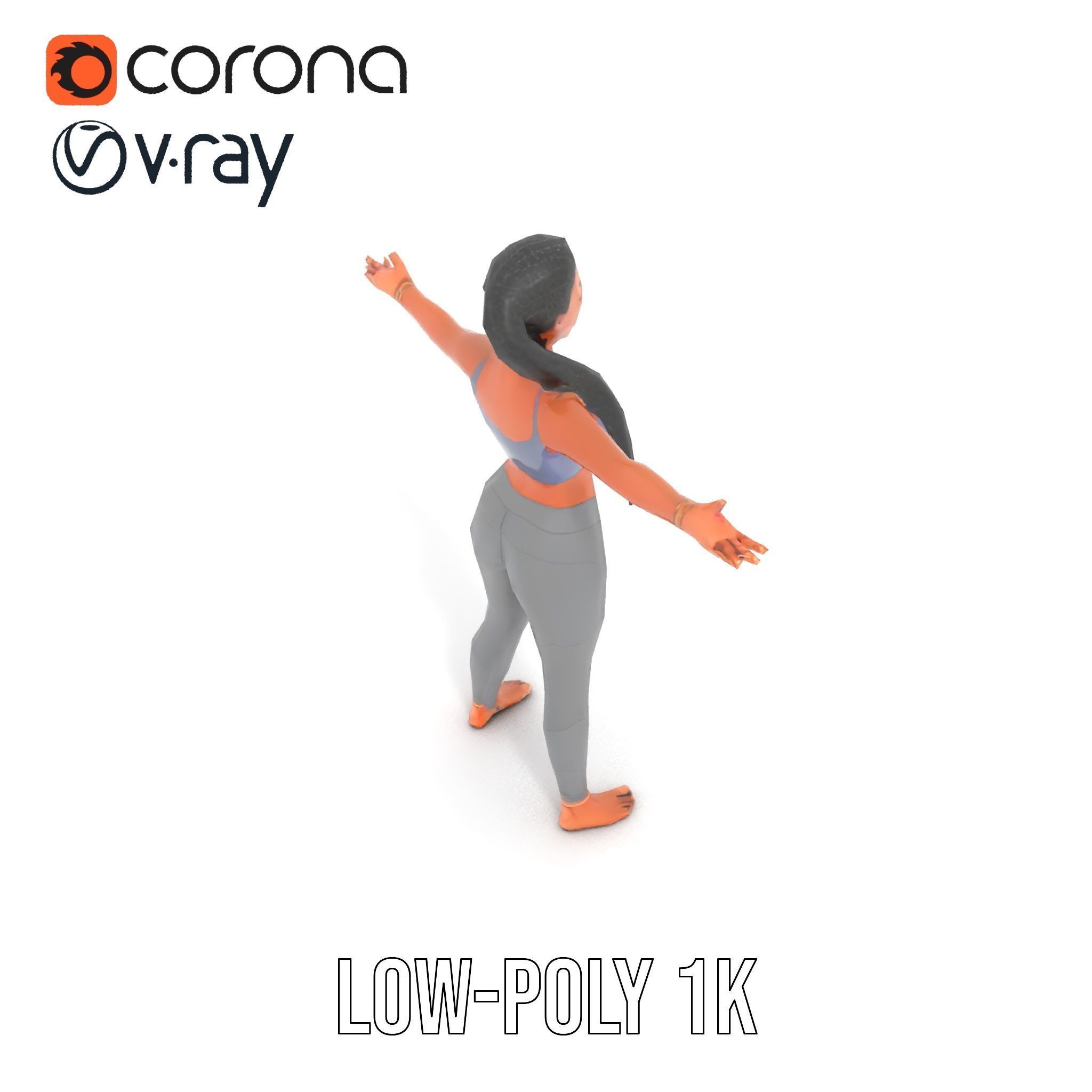 Rigged and Animated Athletic Female Character in Sportswear Low-poly 3D model_14