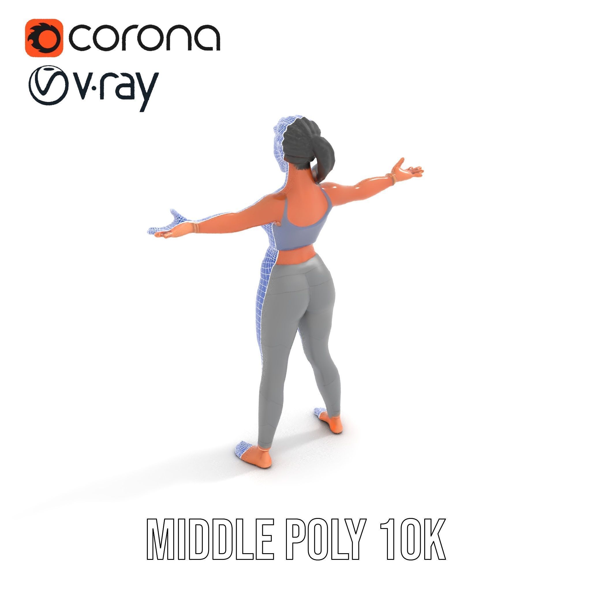 Rigged and Animated Athletic Female Character in Sportswear Low-poly 3D model_24