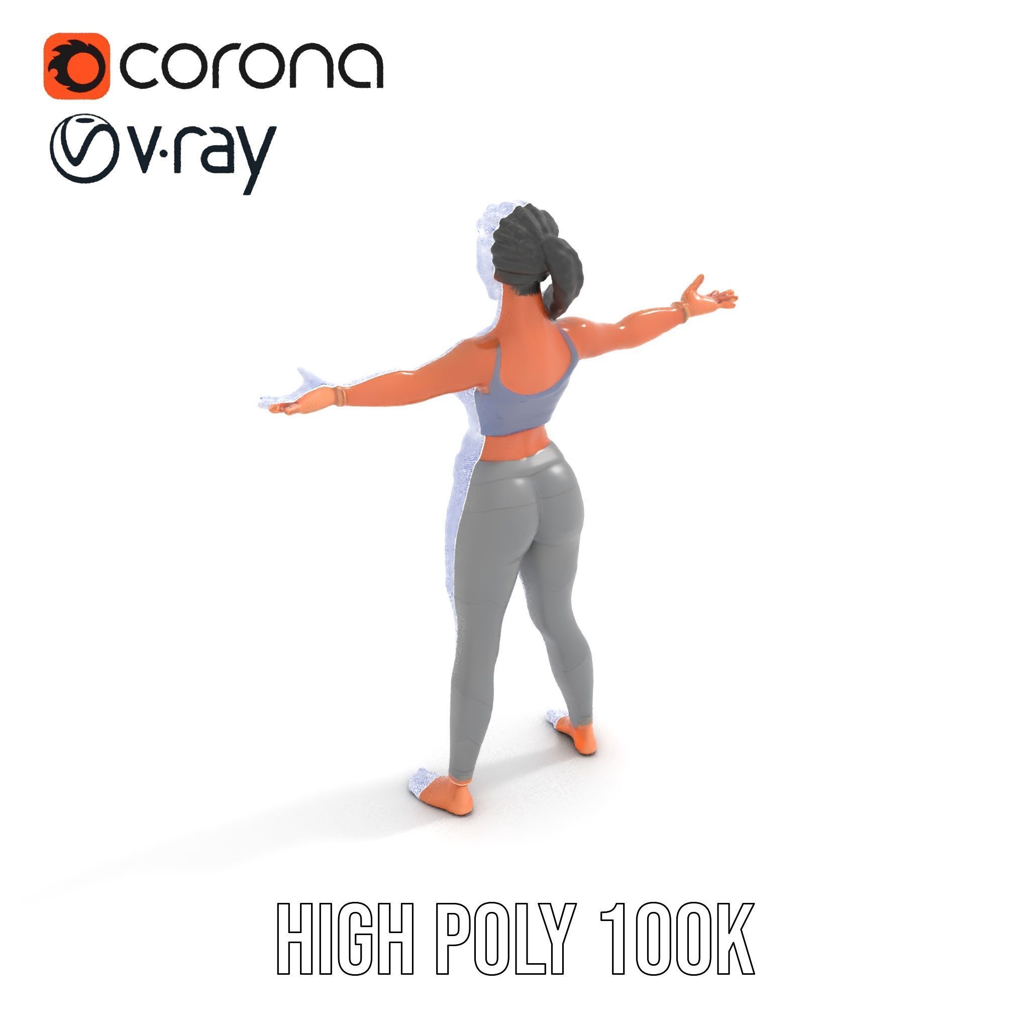Rigged and Animated Athletic Female Character in Sportswear Low-poly 3D model_20