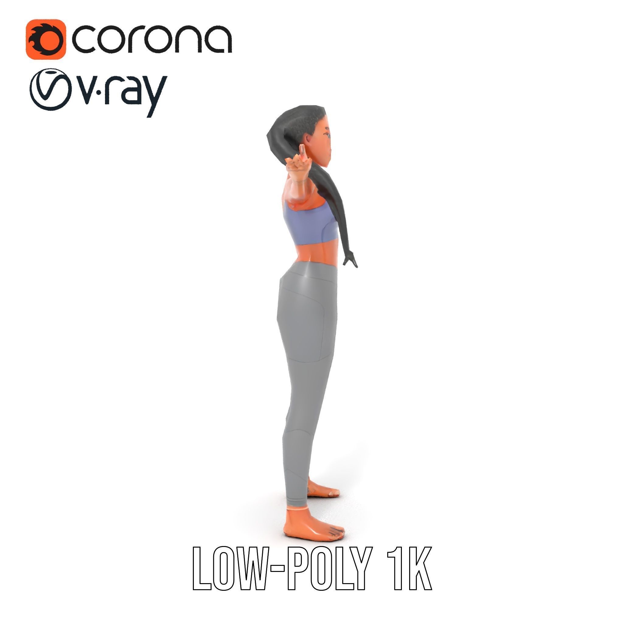 Rigged and Animated Athletic Female Character in Sportswear Low-poly 3D model_8