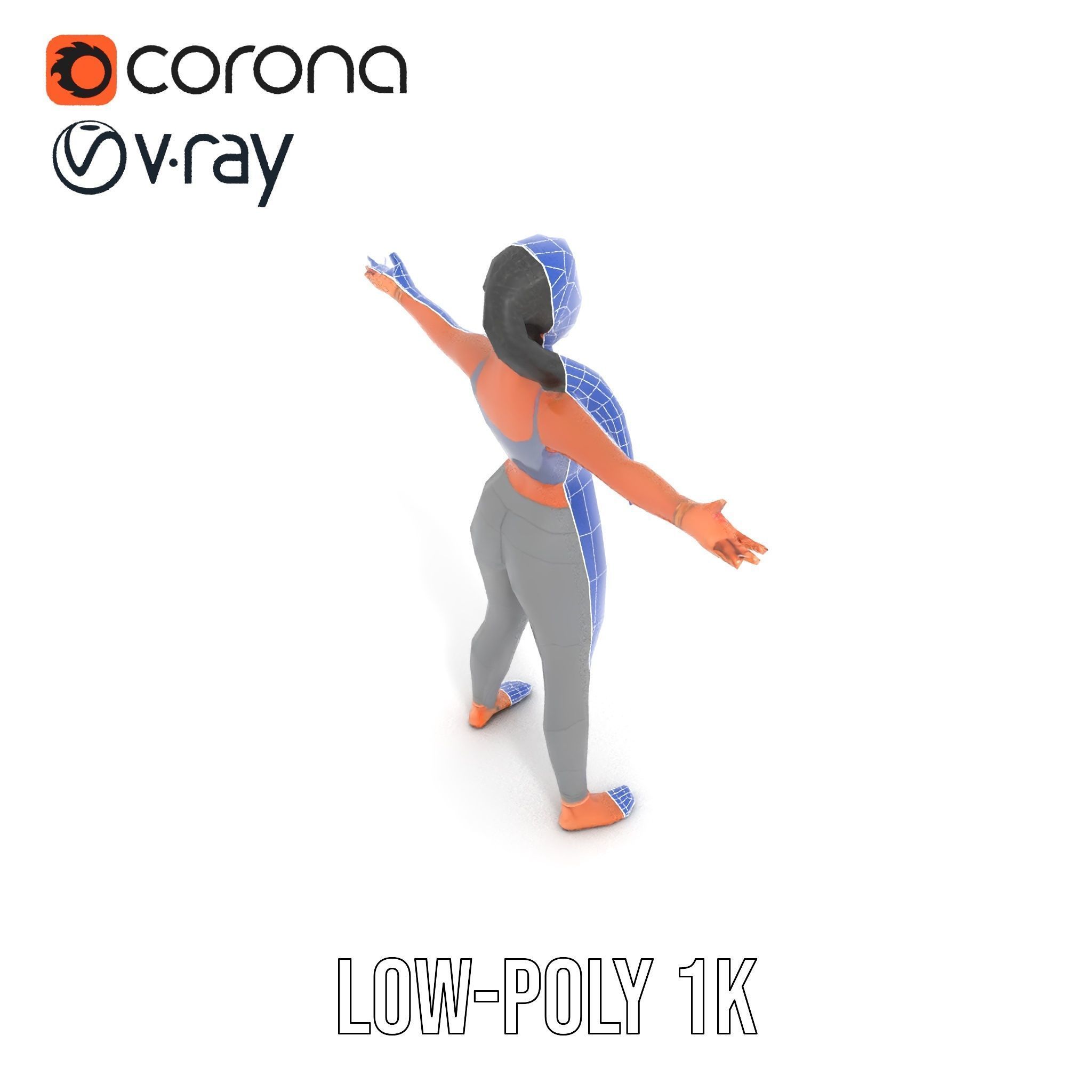 Rigged and Animated Athletic Female Character in Sportswear Low-poly 3D model_31