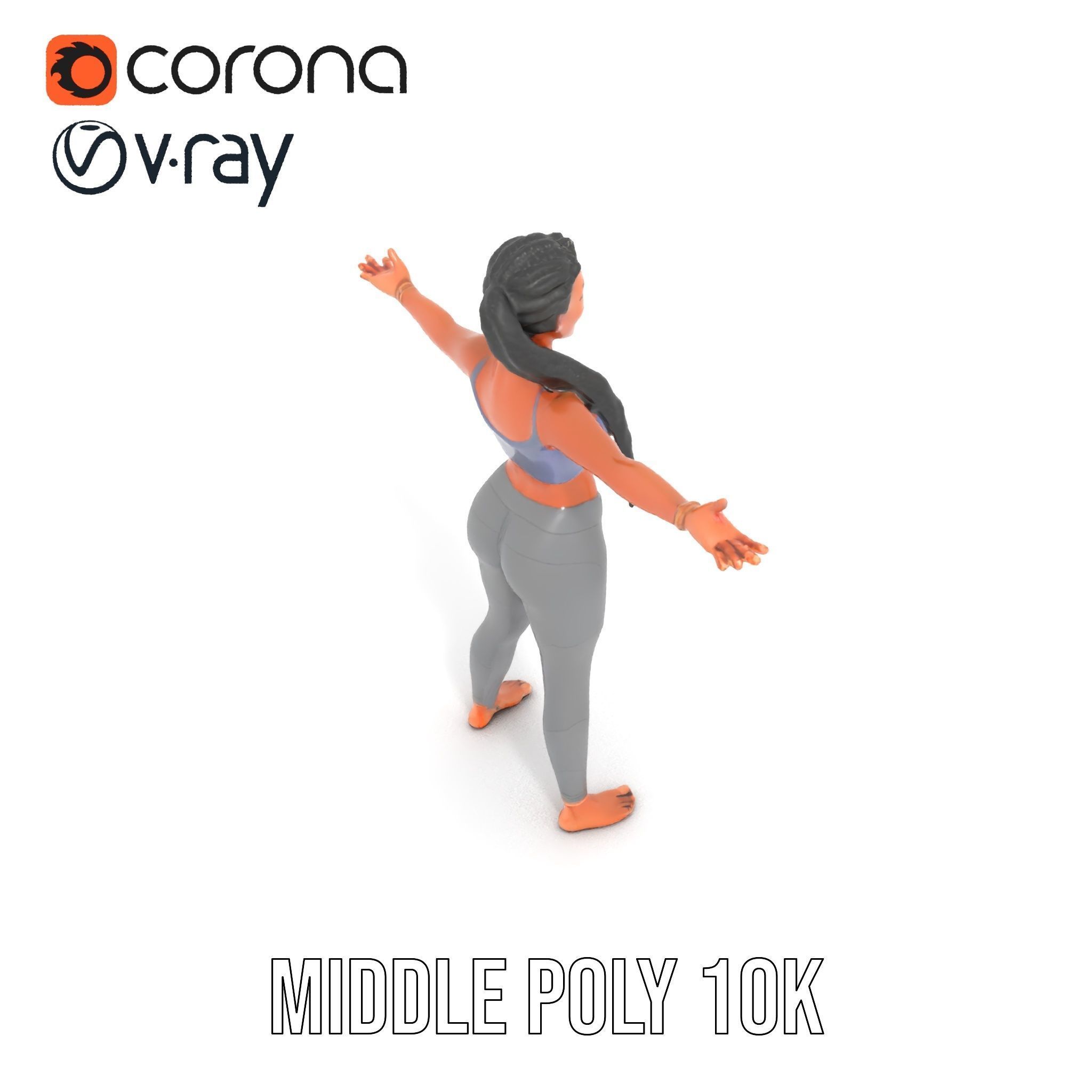 Rigged and Animated Athletic Female Character in Sportswear Low-poly 3D model_10