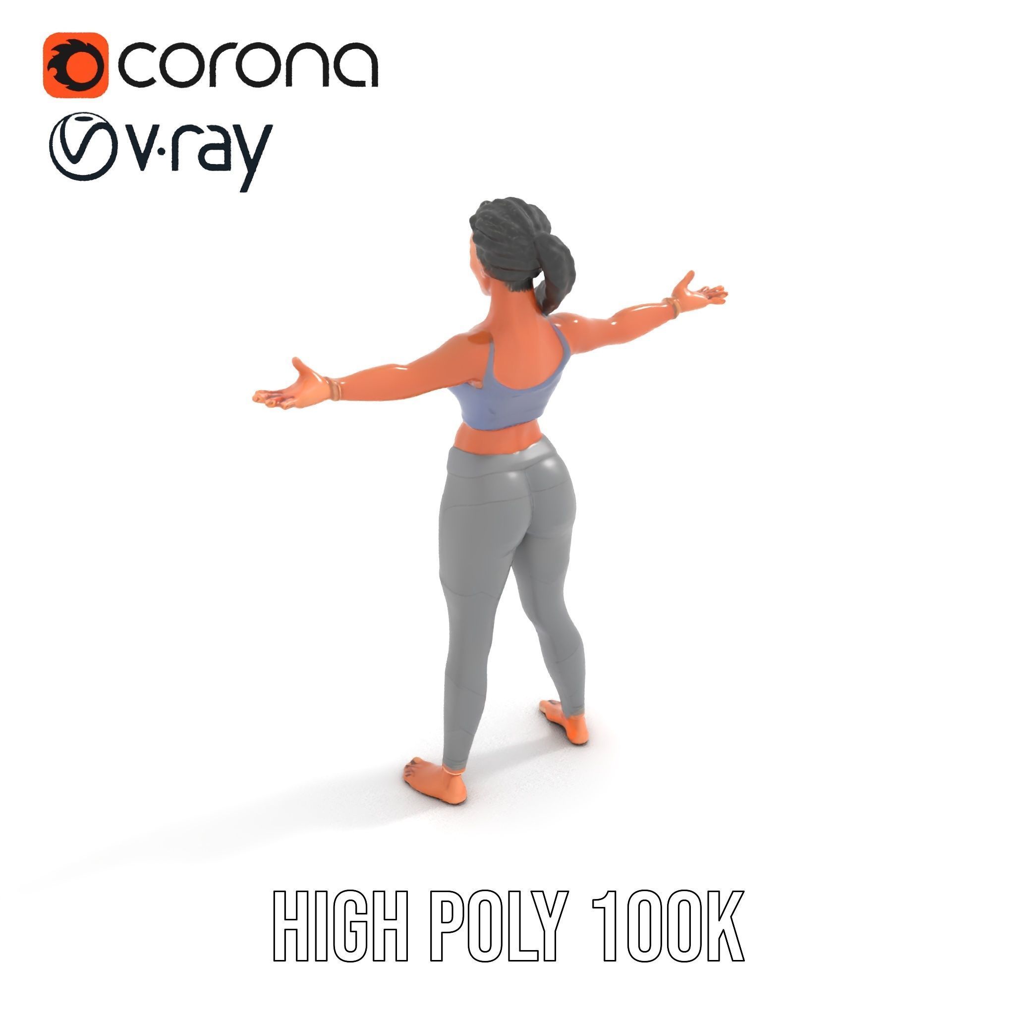 Rigged and Animated Athletic Female Character in Sportswear Low-poly 3D model_15