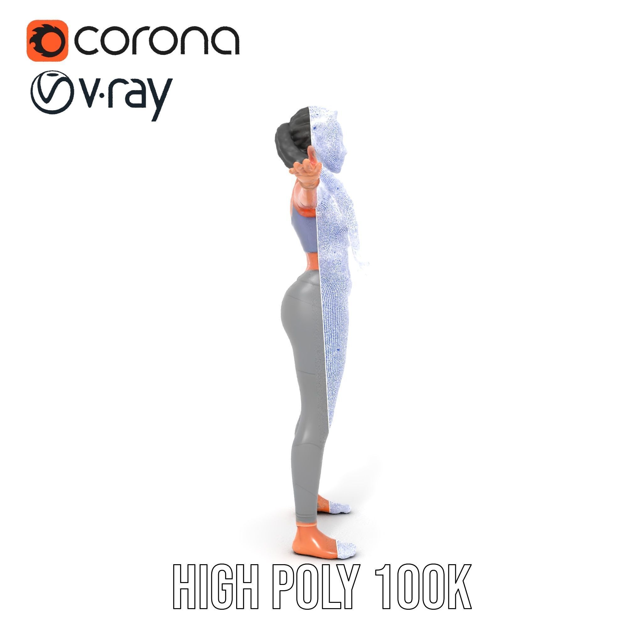 Rigged and Animated Athletic Female Character in Sportswear Low-poly 3D model_35