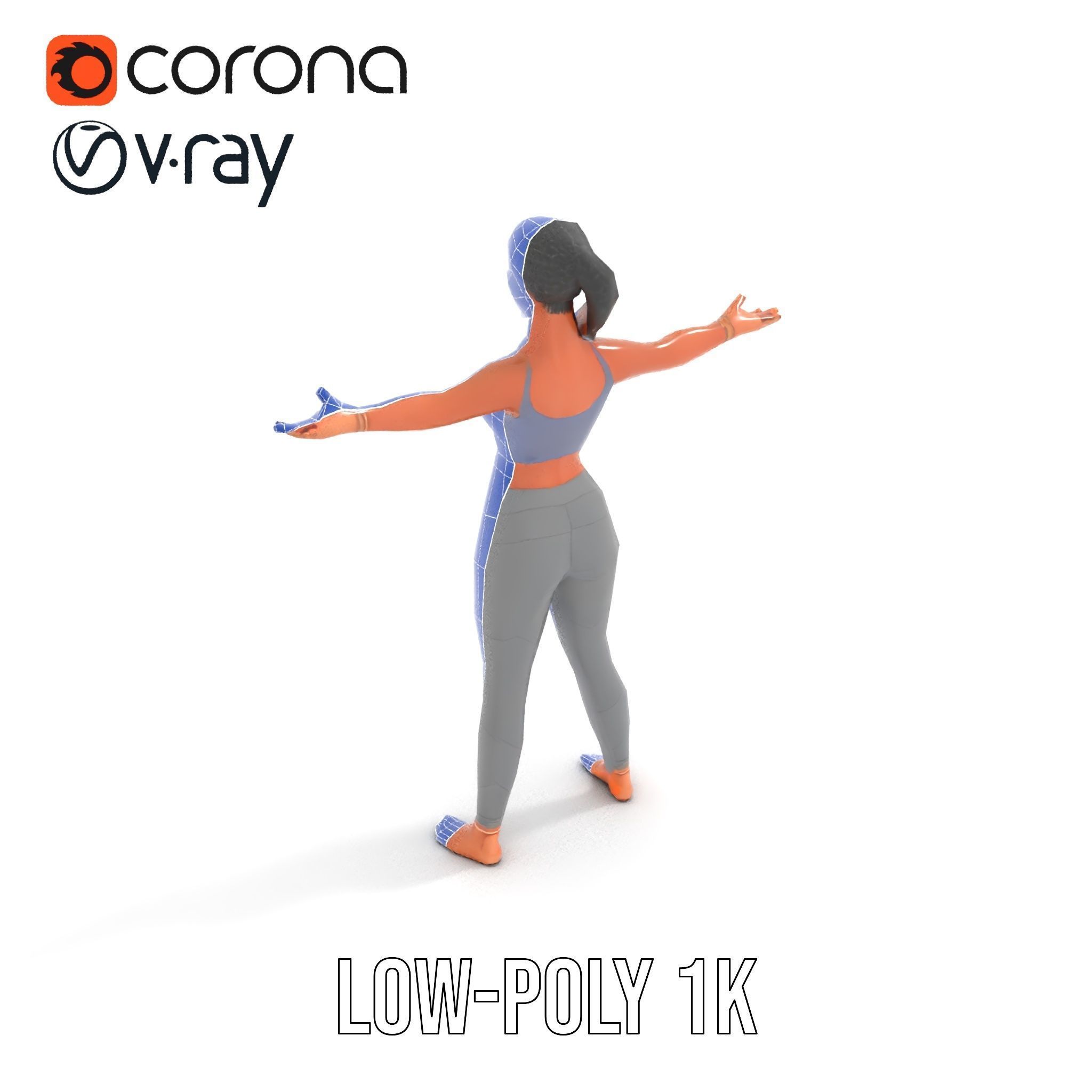 Rigged and Animated Athletic Female Character in Sportswear Low-poly 3D model_19