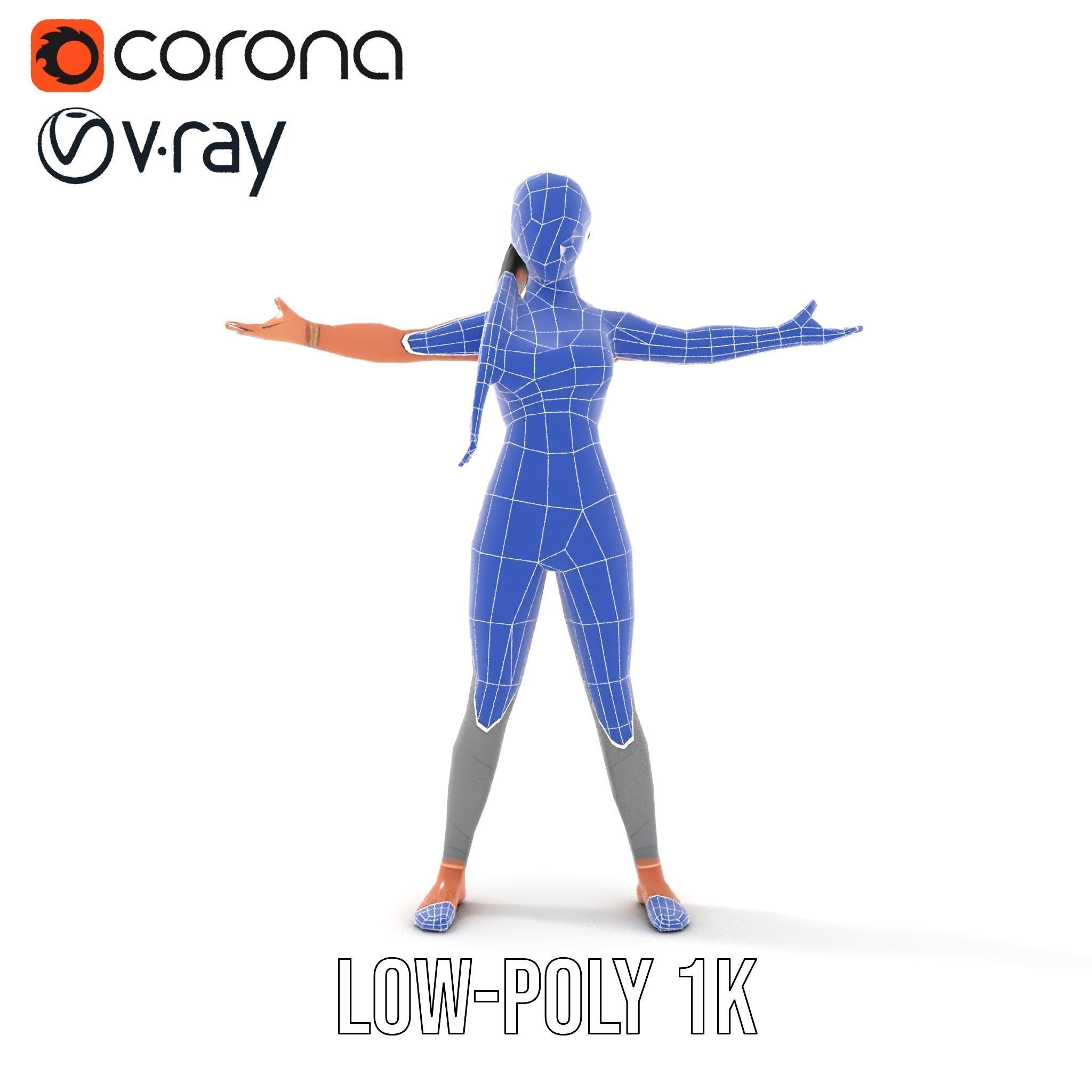 Rigged and Animated Athletic Female Character in Sportswear Low-poly 3D model_22