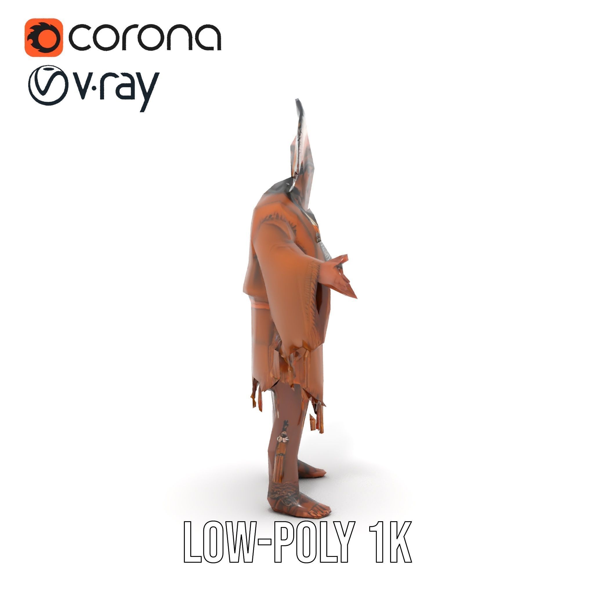 Indigenous Elder Character Model Rigged and Animated Low-poly 3D model_29