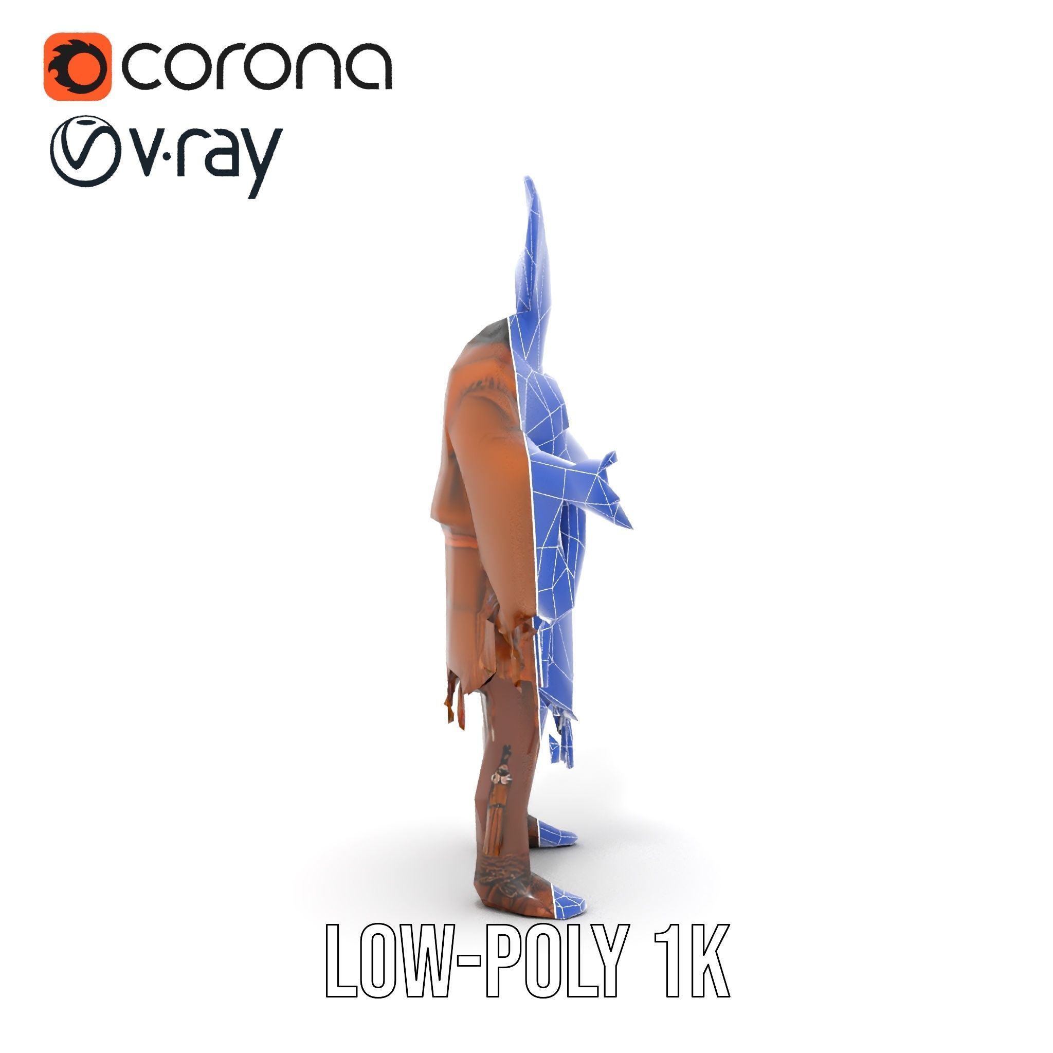 Indigenous Elder Character Model Rigged and Animated Low-poly 3D model_23