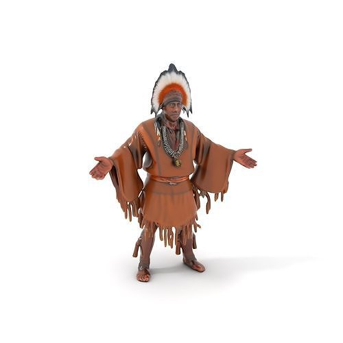 Indigenous Elder Character Model Rigged and Animated Low-poly 3D model