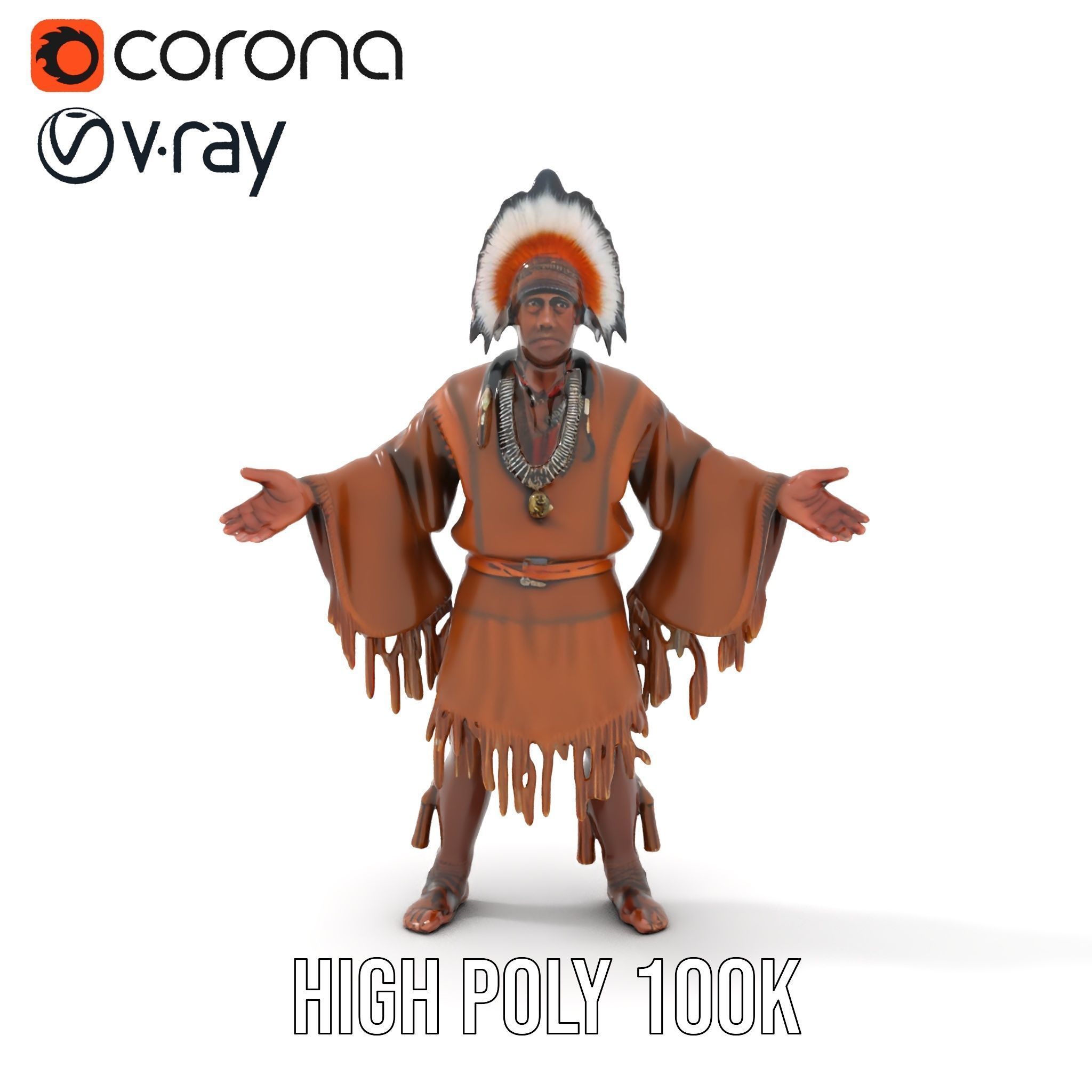 Indigenous Elder Character Model Rigged and Animated Low-poly 3D model_21
