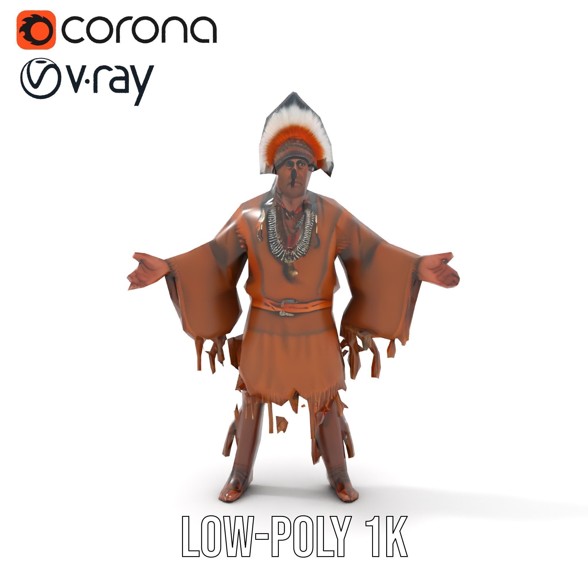 Indigenous Elder Character Model Rigged and Animated Low-poly 3D model_8