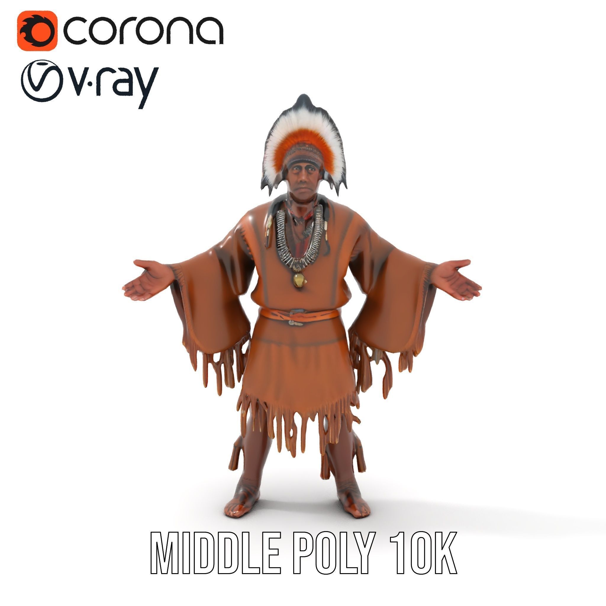 Indigenous Elder Character Model Rigged and Animated Low-poly 3D model_19