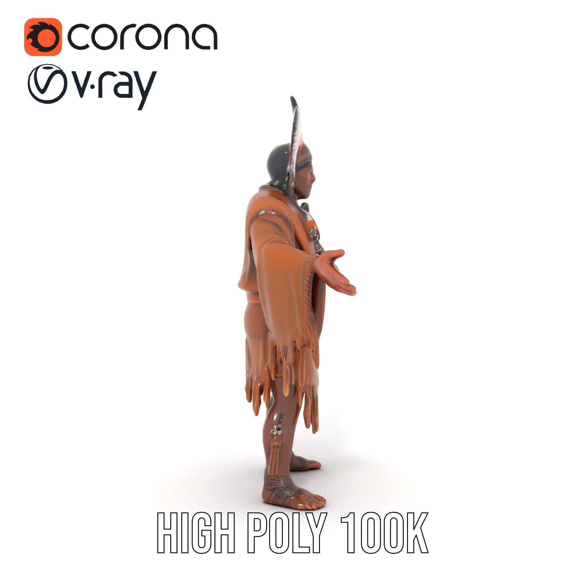 Indigenous Elder Character Model Rigged and Animated Low-poly 3D model_24