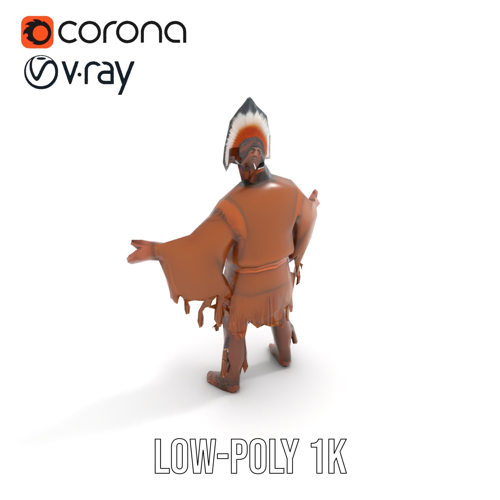 Indigenous Elder Character Model Rigged and Animated Low-poly 3D model_15