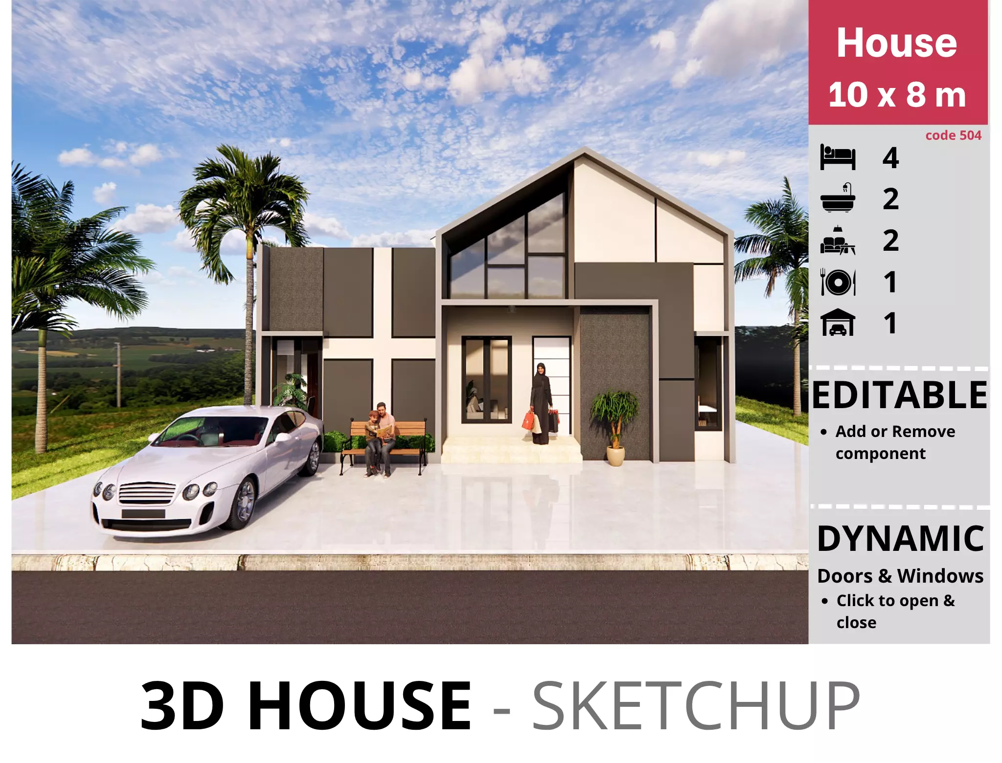 House 10x8m code 504- Sketchup 3D model 3D model 3D model