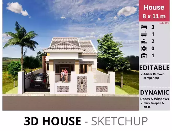 House 8x11m code 505- Sketchup 3D model 3D model