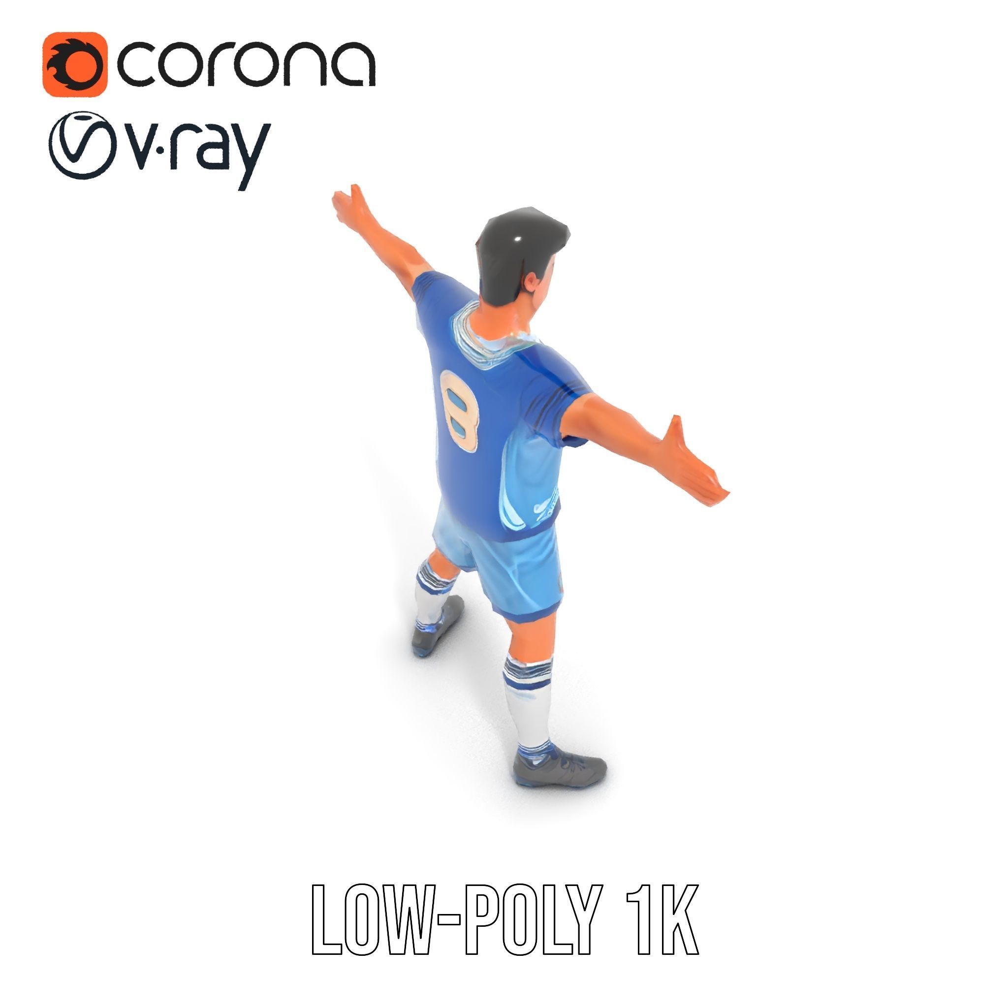 Young Male Soccer Player Rigged and Animated D Character Model Low-poly 3D model_20