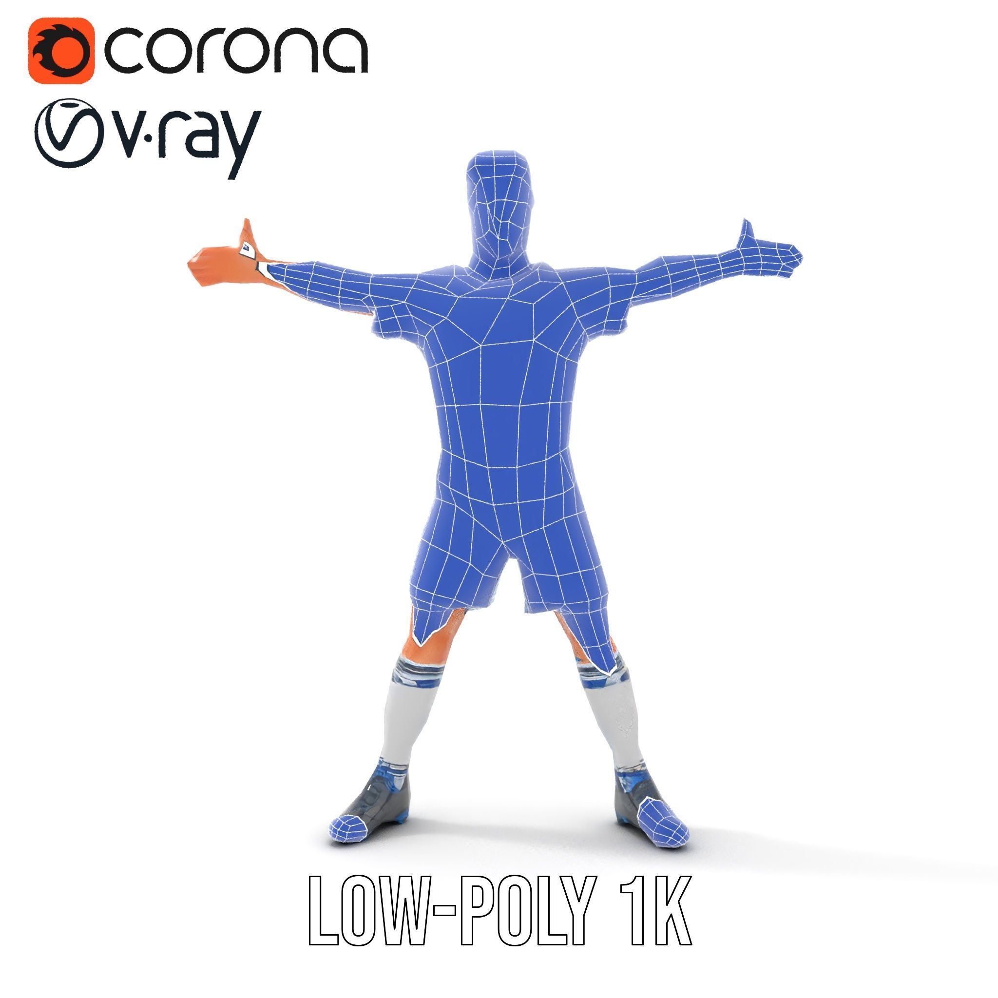 Young Male Soccer Player Rigged and Animated D Character Model Low-poly 3D model_12