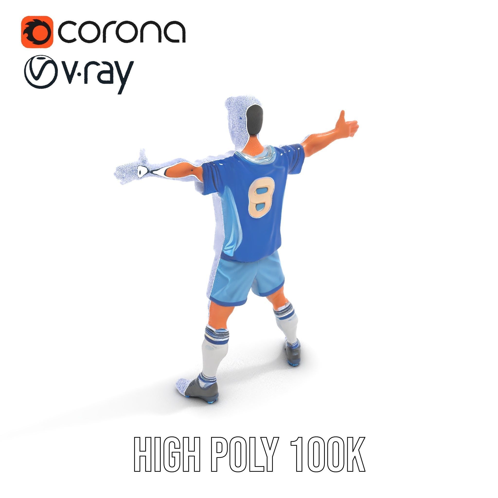 Young Male Soccer Player Rigged and Animated D Character Model Low-poly 3D model_29