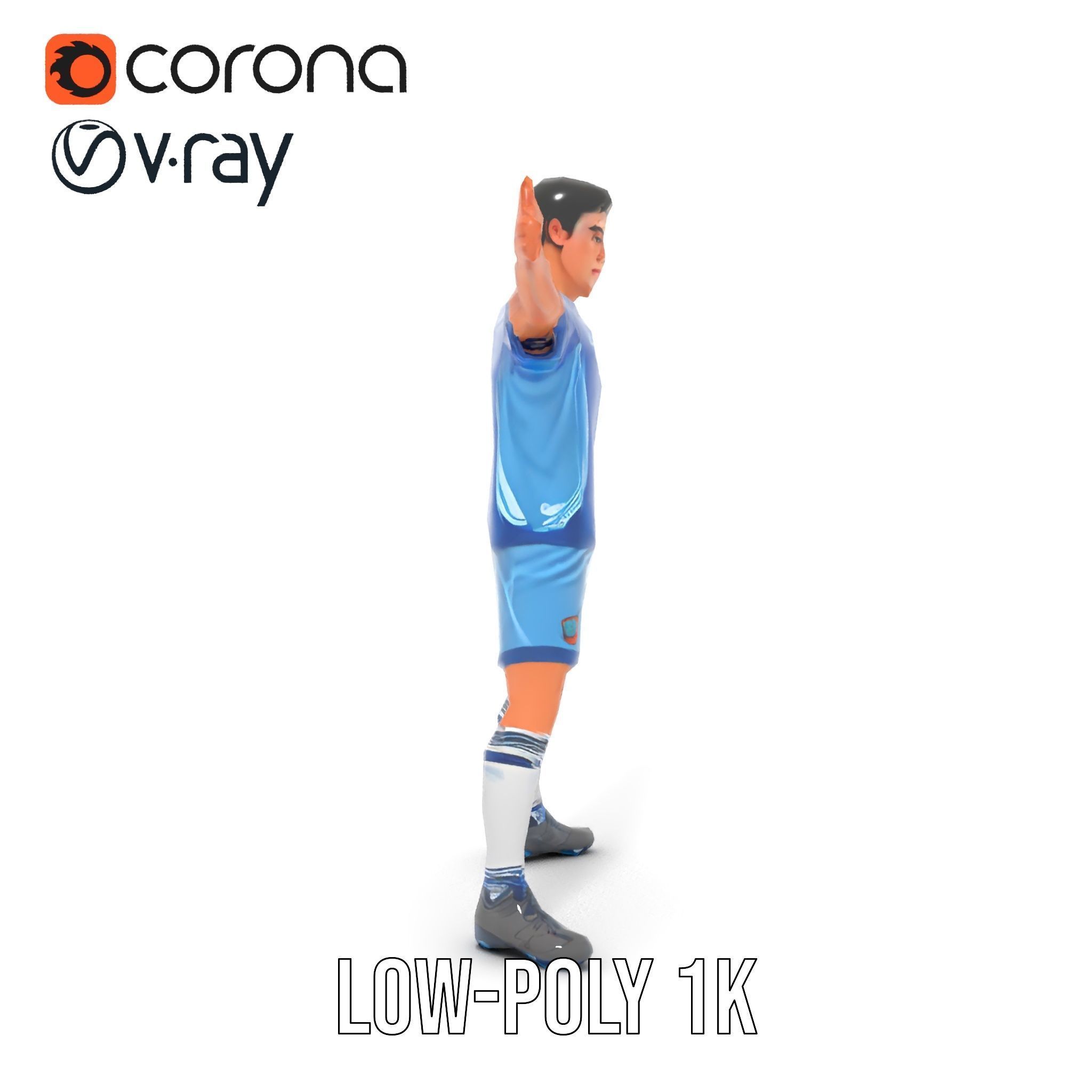 Young Male Soccer Player Rigged and Animated D Character Model Low-poly 3D model_28