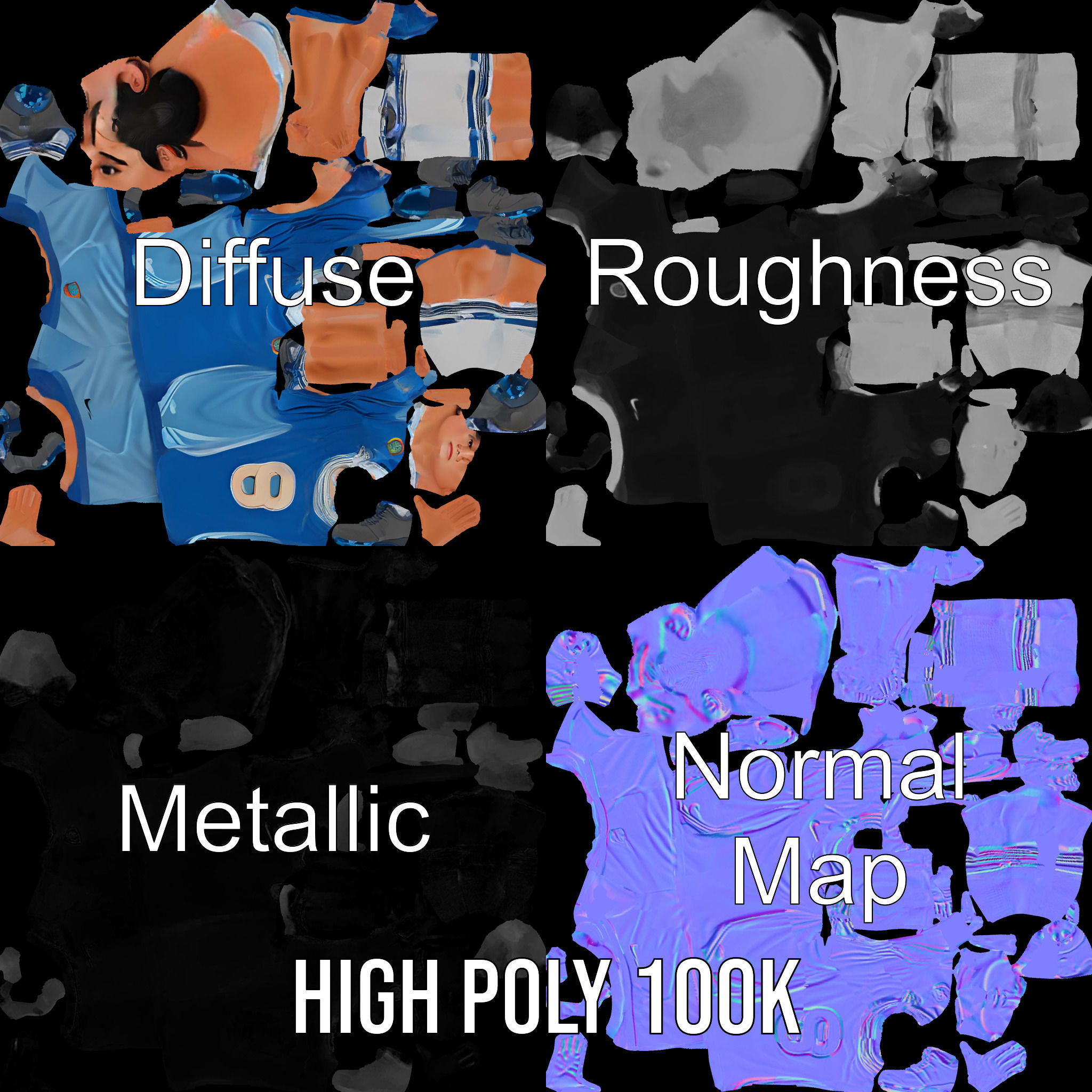 Young Male Soccer Player Rigged and Animated D Character Model Low-poly 3D model_4