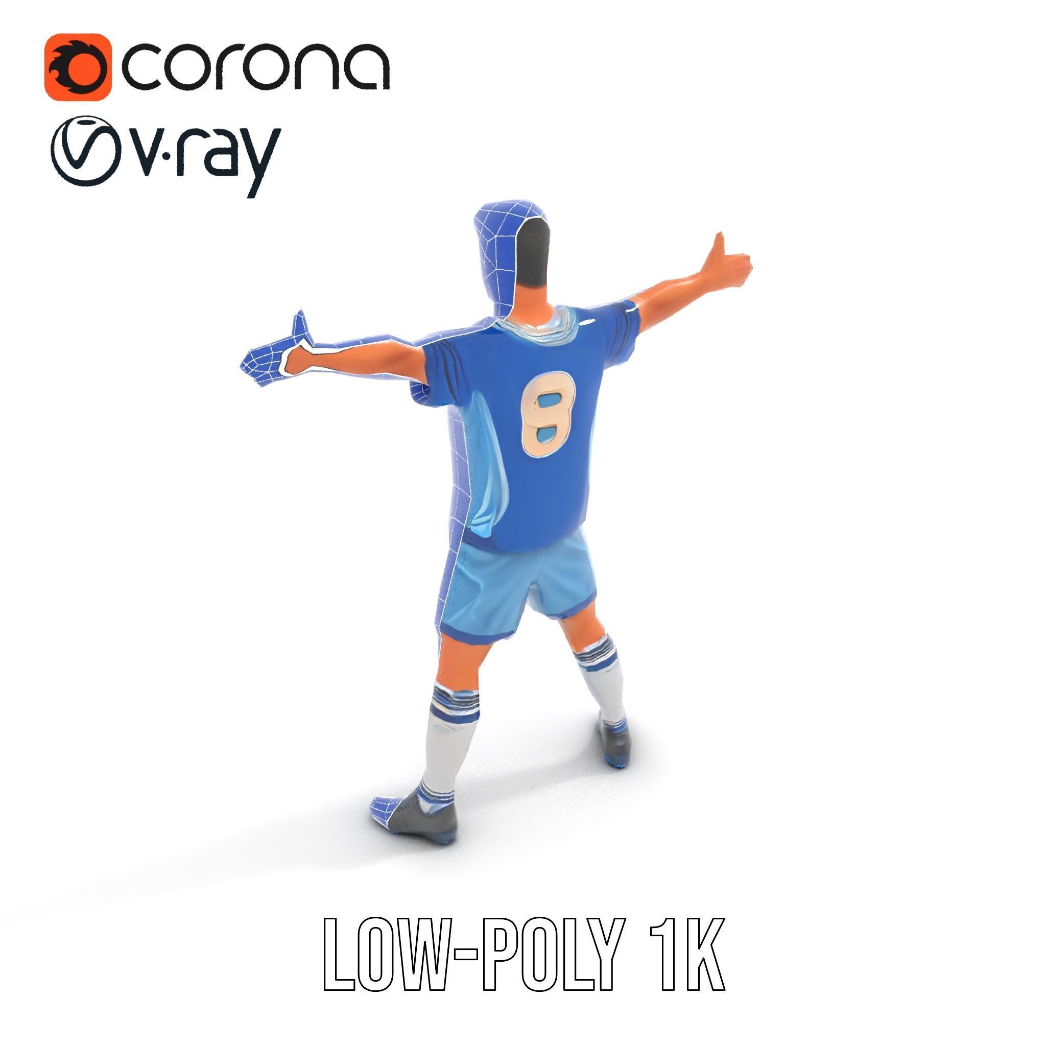 Young Male Soccer Player Rigged and Animated D Character Model Low-poly 3D model_25