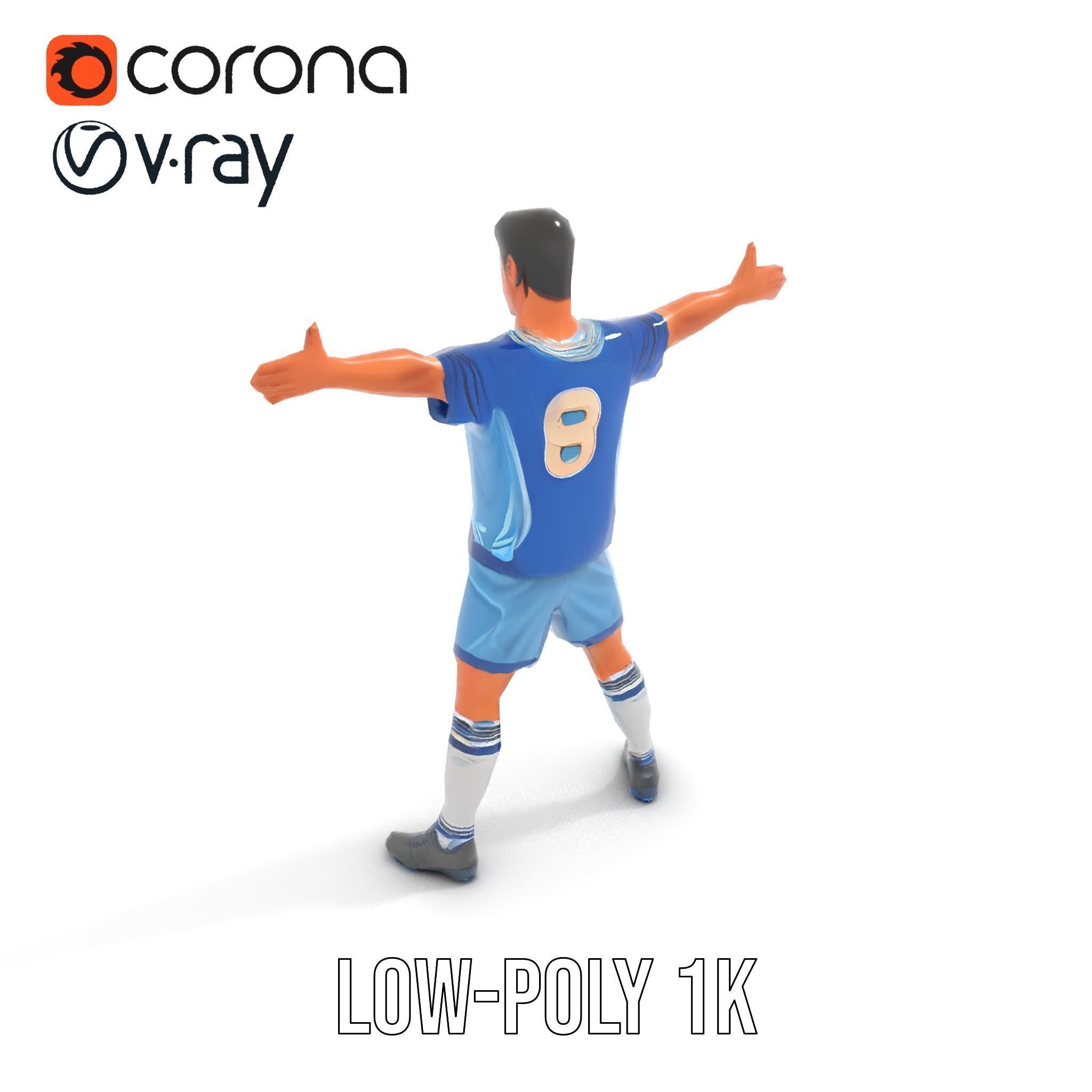 Young Male Soccer Player Rigged and Animated D Character Model Low-poly 3D model_9