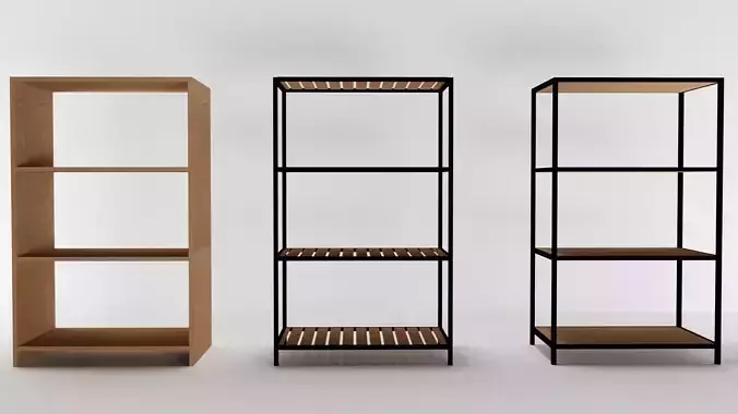 3D Modern Wooden Shelf Set  Low Poly PBR