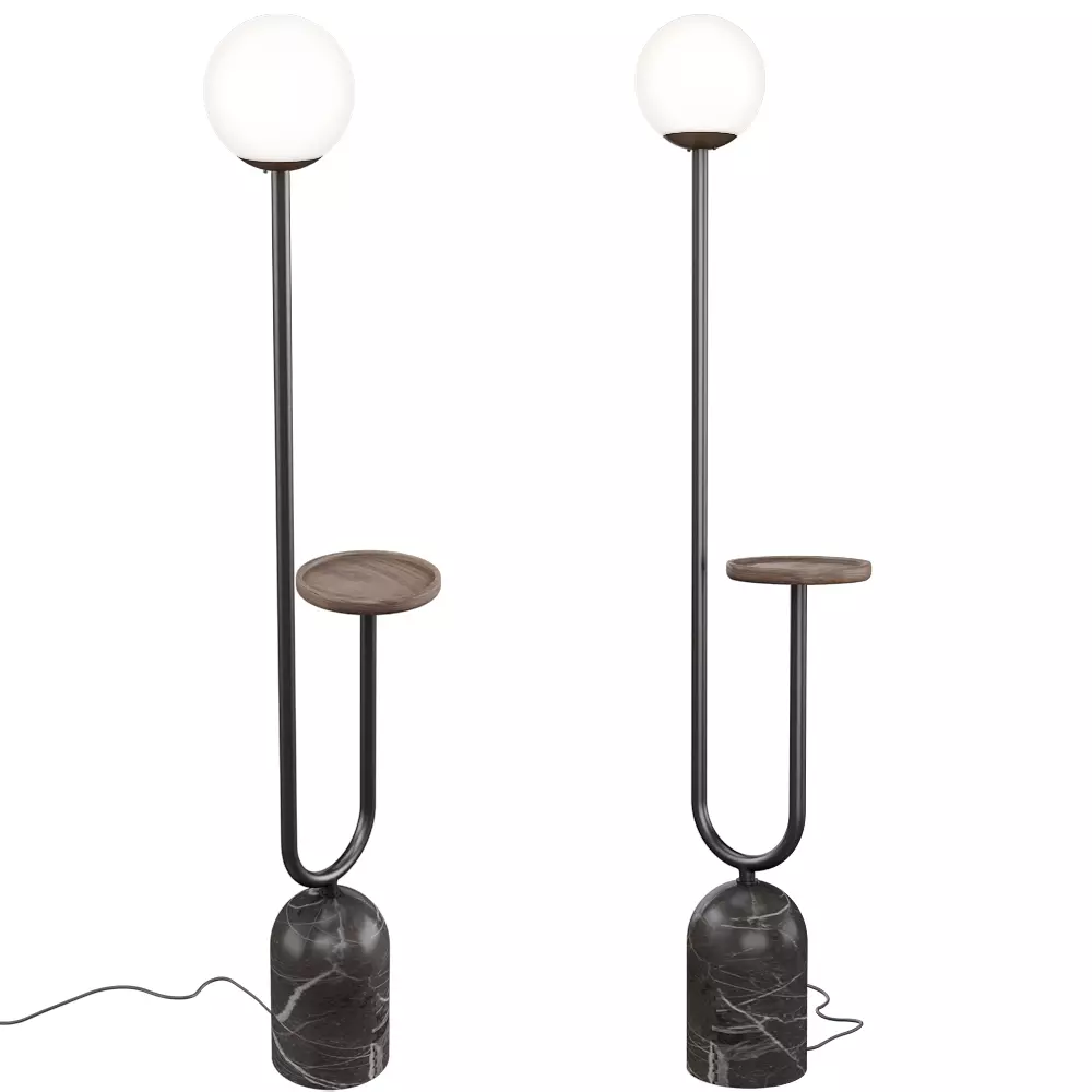 Luxury Floor Lamp with Tray Table  Glass Globe  Marble Base 3D 3D model_0