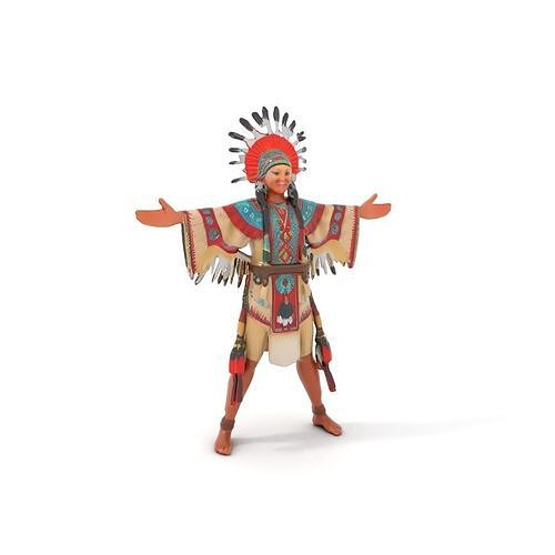 Colorful Tribal Warrior Female Character Rigged and Animated Low-poly 3D model